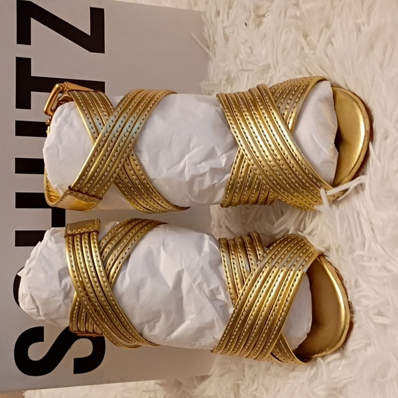New SCHUTZ Marcella Women's Metallic Gold Strappy Stiletto Heels SZ 5B - Picture 7 of 13